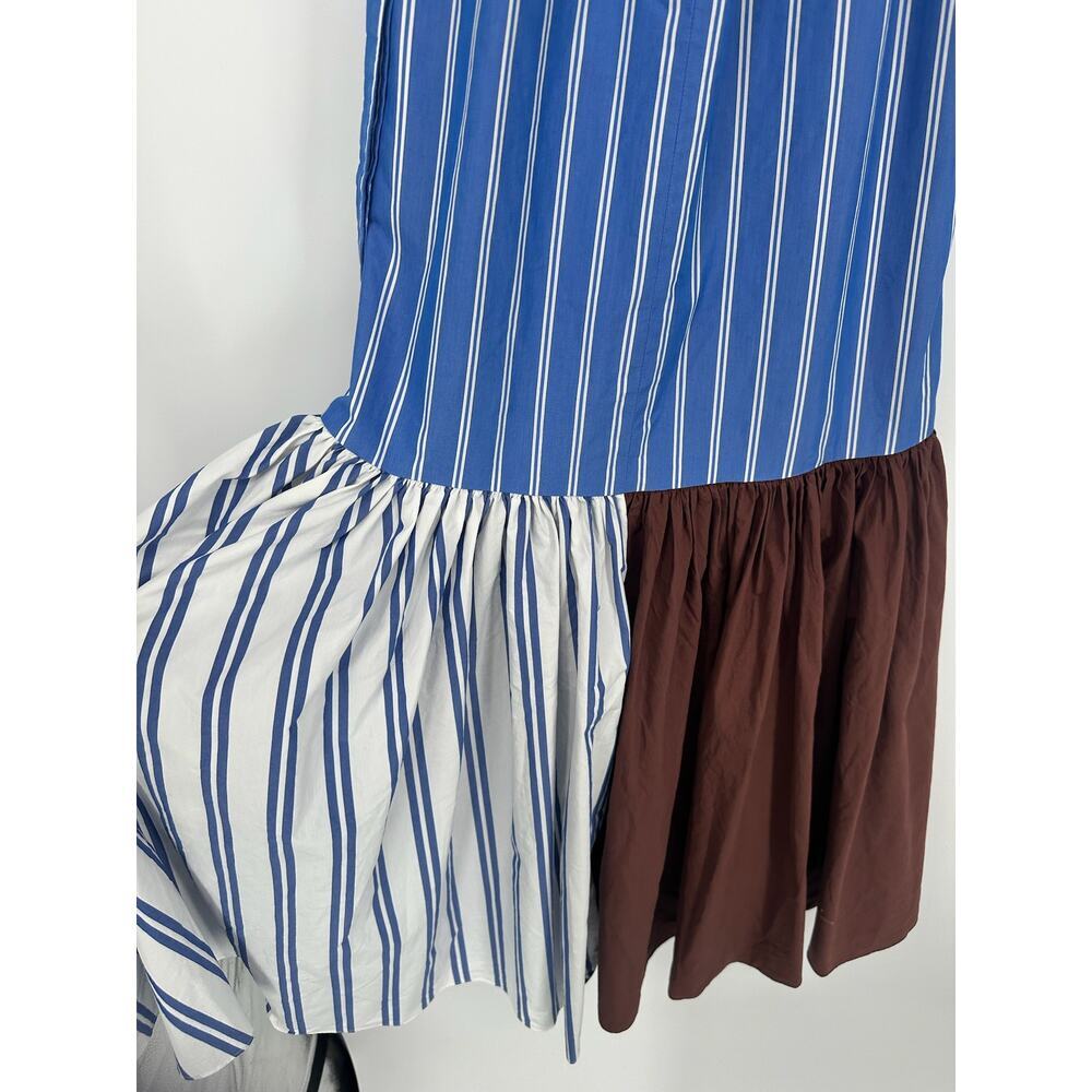 Tibi Blue and White Striped Halter Midi Dress with Brown Panel - Picture 7 of 8